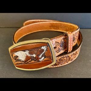 Tooled Leather Tex Tan Belt 33 Eagle Buckle